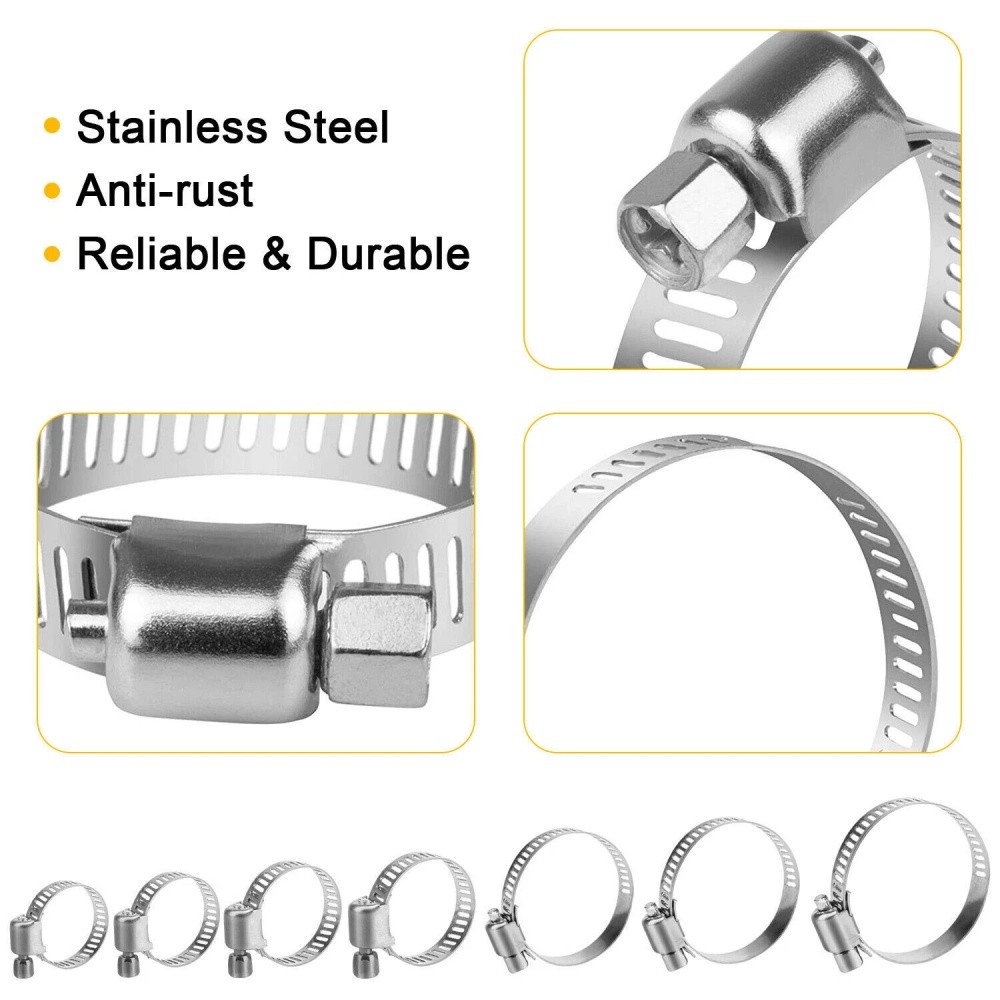 130pcs Adjustable Hose Clamps Worm Gear Stainless Steel Clamp Assortment 7 Sizes