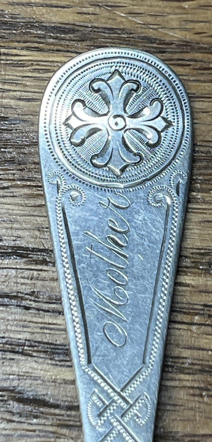 American Coin Silver Old Style 3 Tine Engraved Pickle Fork James Watts Phila