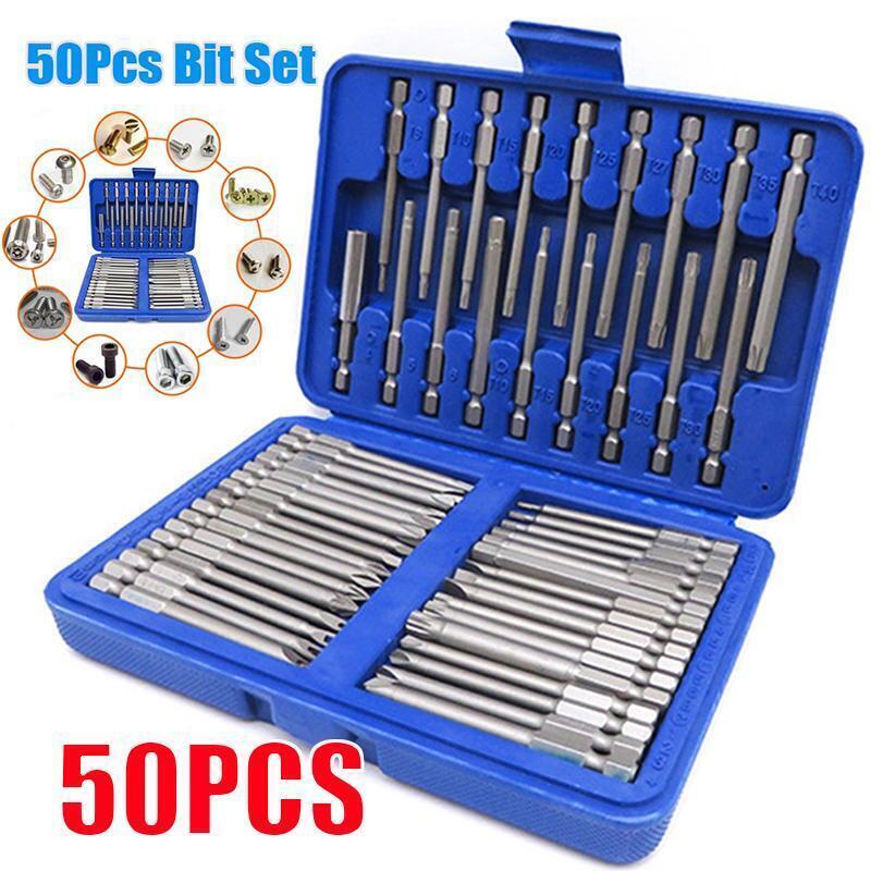 50Pc Long 75Mm Hex Torx Star Security Bit Set Tamper Proof Screwdriver With Case