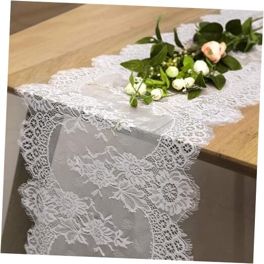 5 Packs Lace Table Runner 14x120 Inch Rustic Wedding White 5pcs Plain White