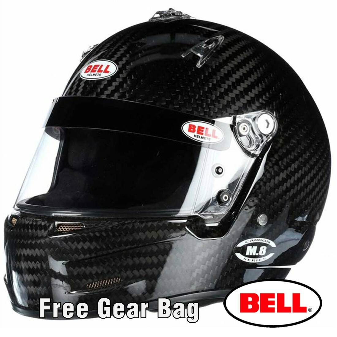 Bell M8 Carbon Fiber Racing Helmet SA2020 7 3/8+ (59+) Hans Ready Free Gear Bag