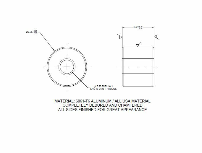 5/16-18, 5/16 - 18 / 0.6" LONG 6061T6 ALUMINUM WELD ON BUNGS QTY: 4 / STAND-OFF