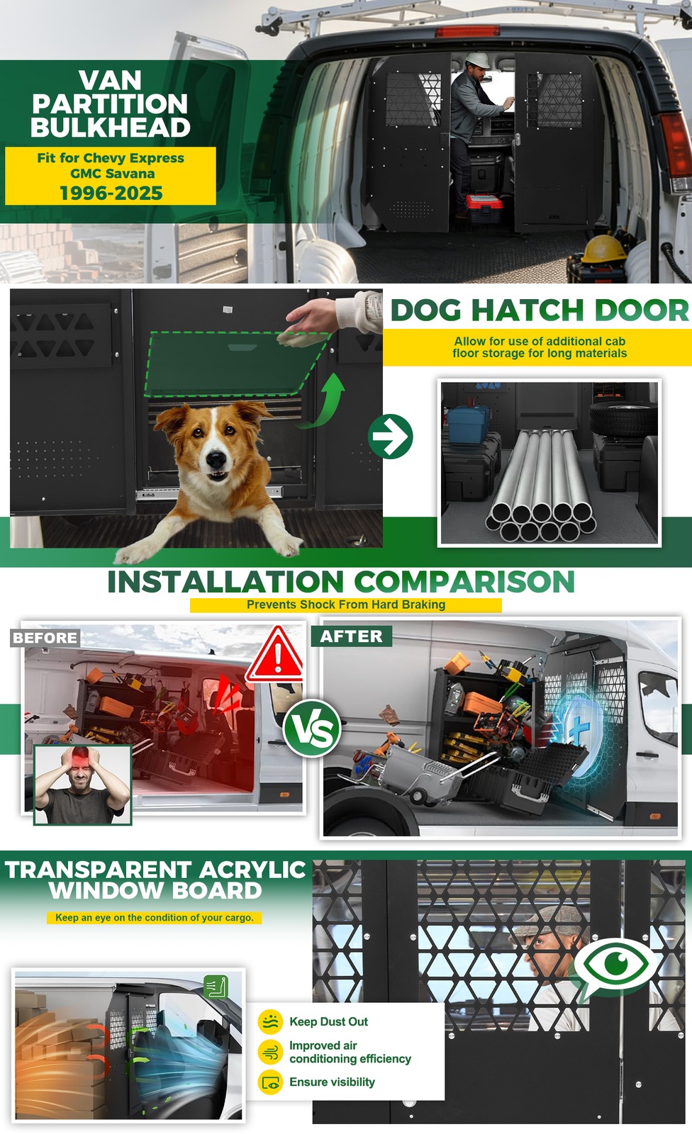 Van Safety Partition, Bulkhead, Divider for 1996-2025 Chevy Express, GMC Savana