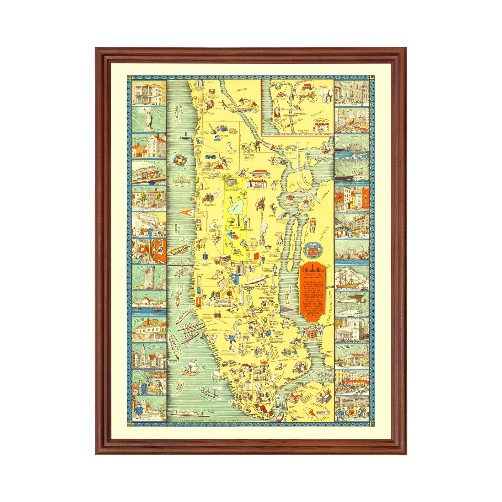 Old Map of Manhattan, NY 1933 - Vintage Manhattan New York A