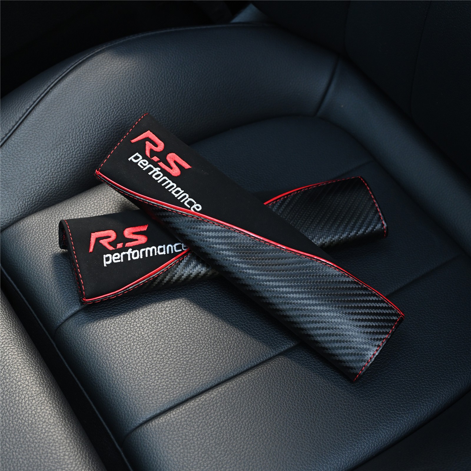 2Pcs Suede Car Seat Belt Cover Pads Carbon Look Shoulder Strap Pad Cushions