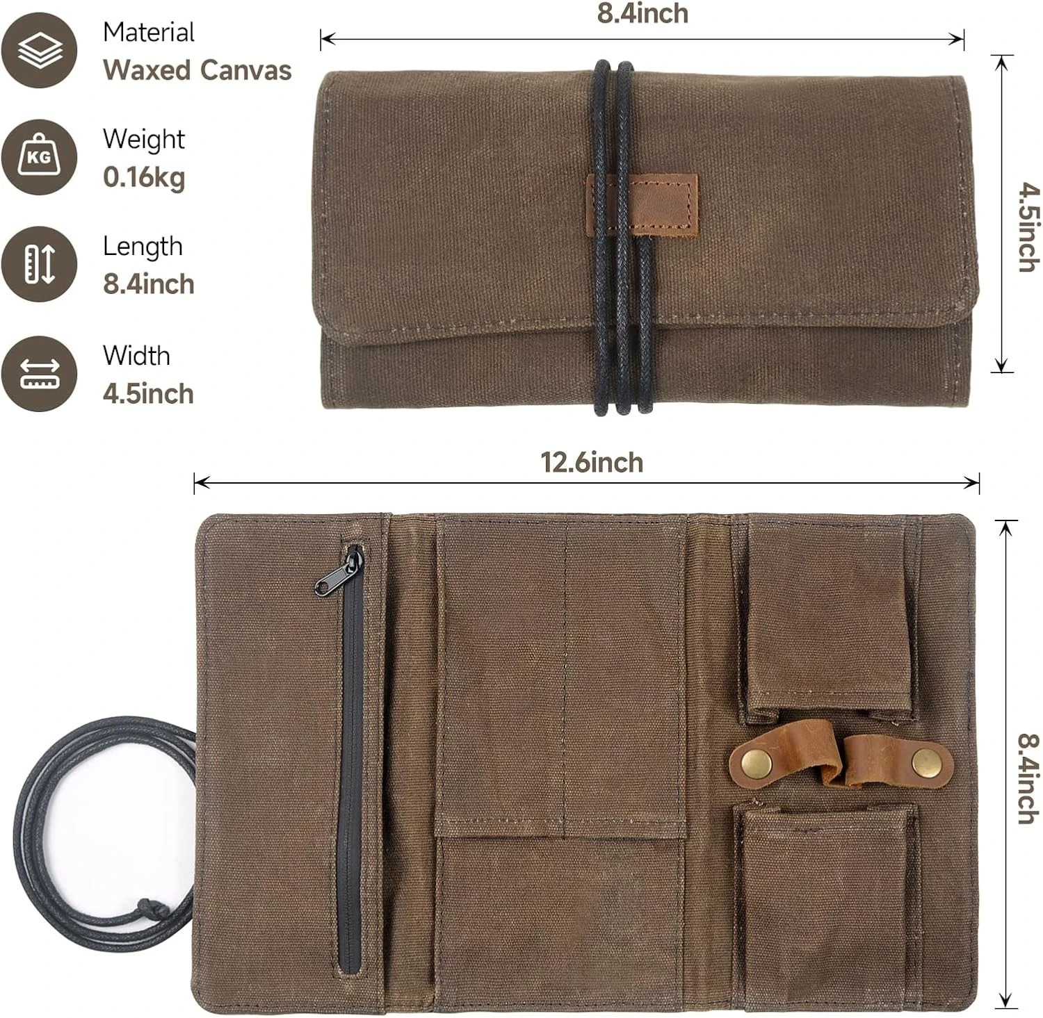 Waxed Canvas Tobacco Smoking Pipe Pouch with Leather Pipe Stand Travel Pipe Case