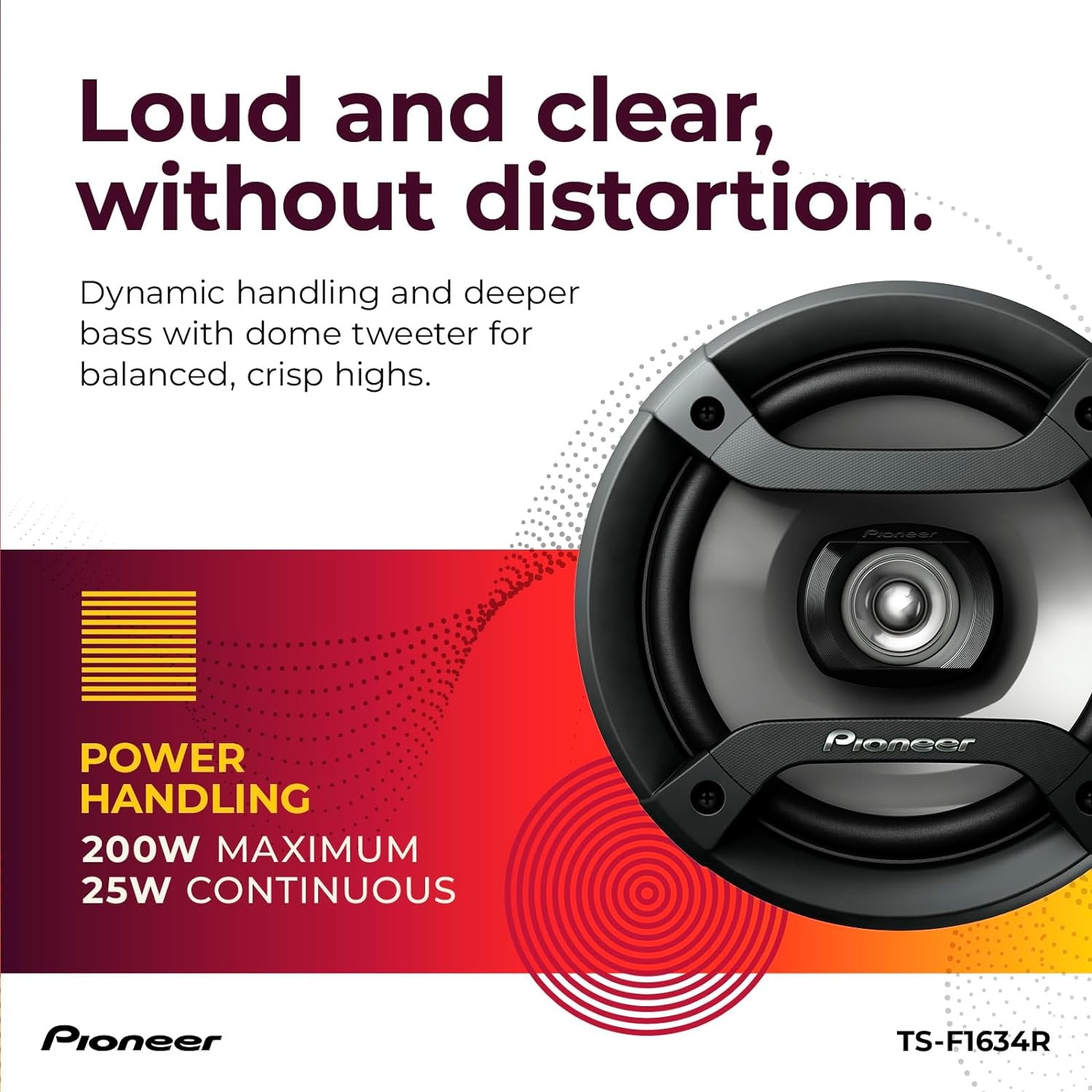 Pioneer F-Series TS-F1634R 6.5” 2-Way Speakers (Pair) – 200W Max, Balanced Sound