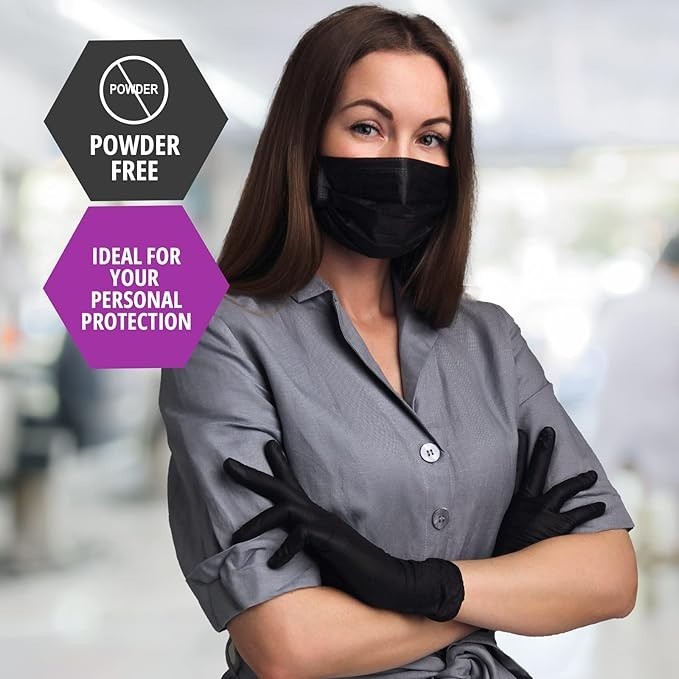 MED PRIDE Black Nitrile Exam Gloves 4 Mil Latex-Free Powder-Free Disposable 1000