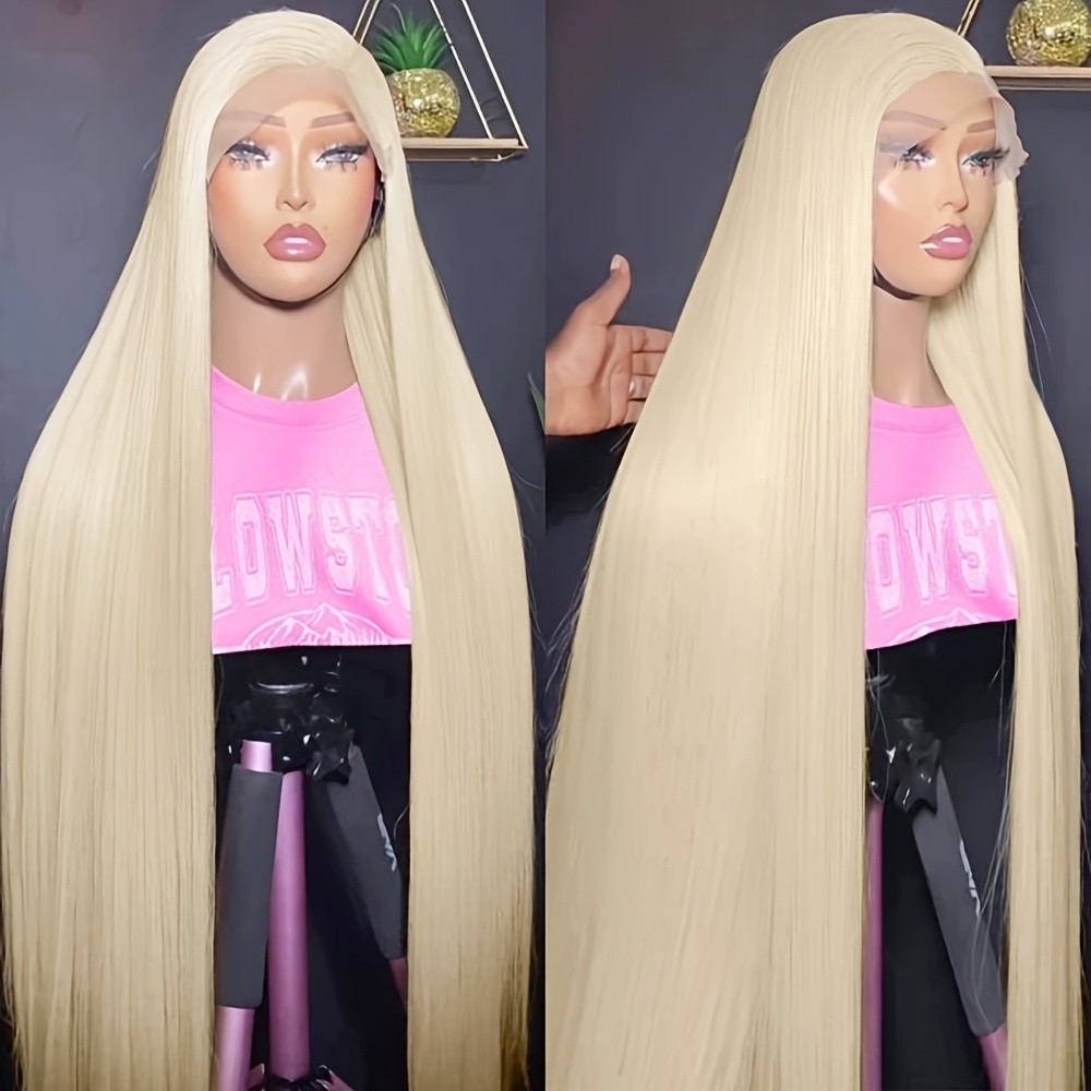 613 Light Blonde Color Synthetic Lace Front Wigs Long Straight Hair Wig Glueless