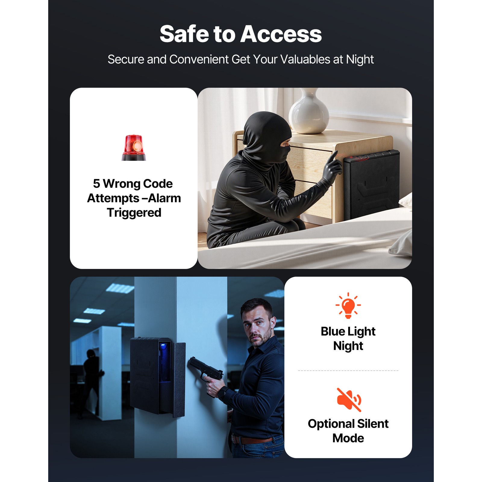 Uimoso Gun Safe Slider with Fingerprint, Code, and Key Access for Pistol Storage