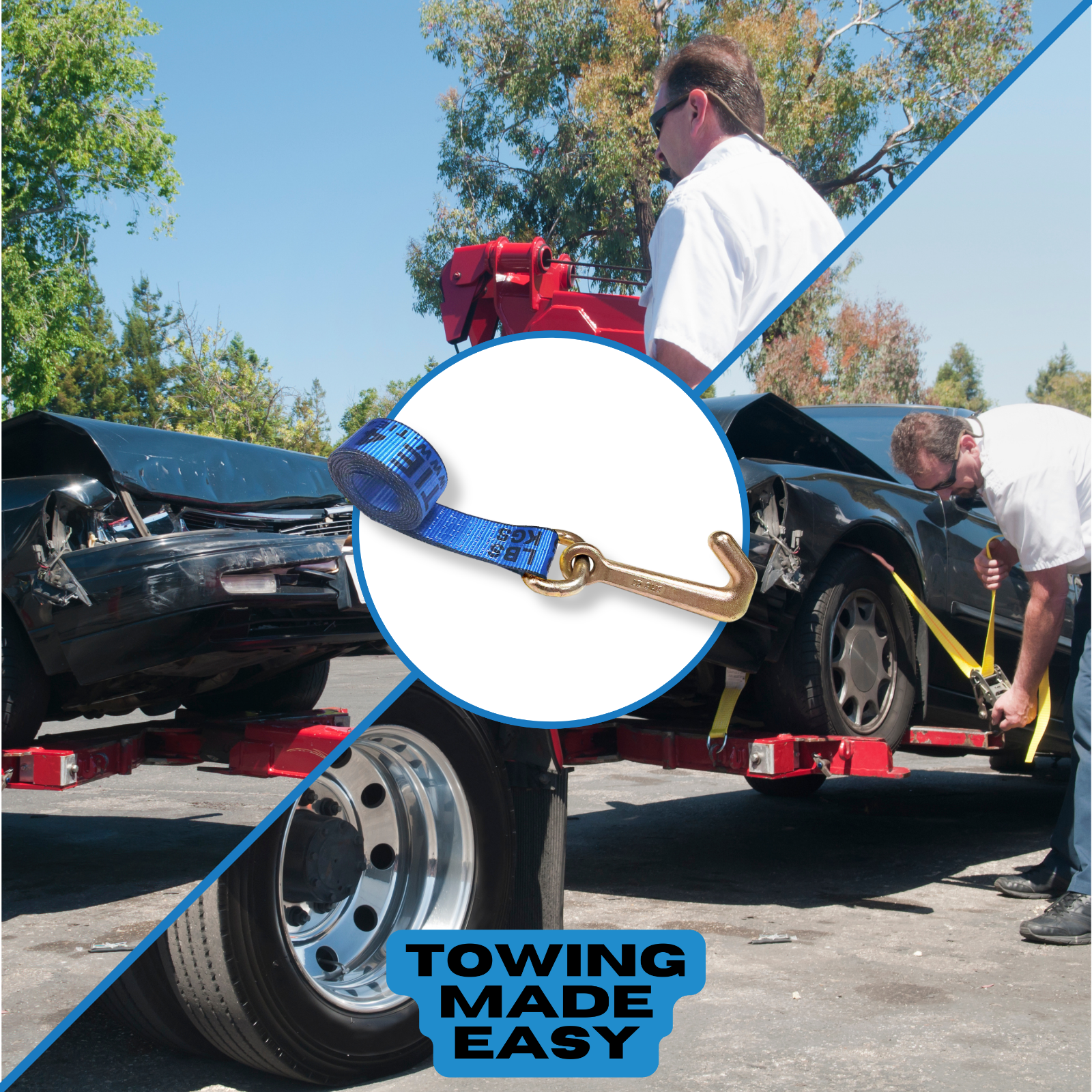 Heavy Duty G70 2" x 10' Mini J Hook Towing Trailer Wrecker Lasso Tie Down Strap