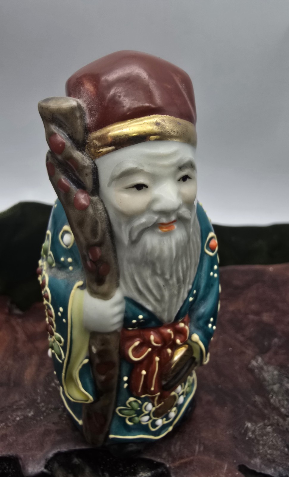 Vintage Japanese Kutani Moriage Lucky Longevity Asian Figurine 4 inches
