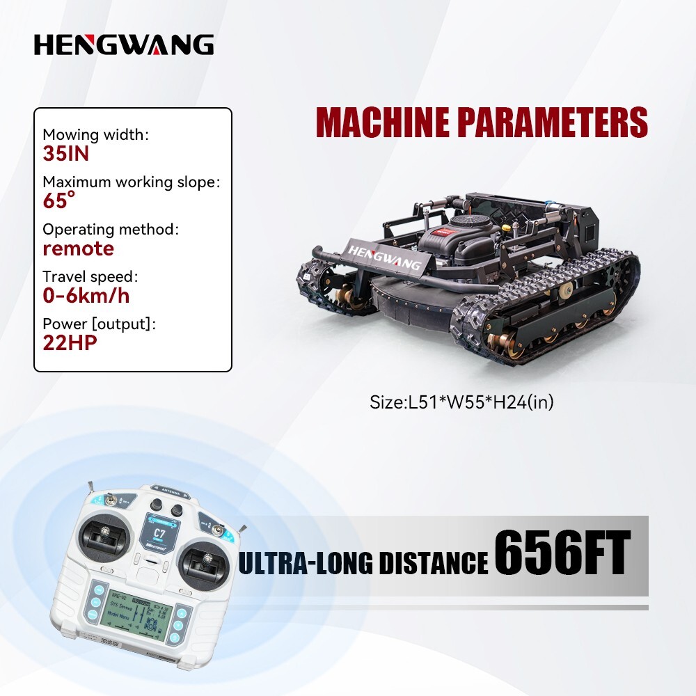 HW608-90 Remote Control Lawn Mower 65° Climbing Adjustable Mowing Height Four-W