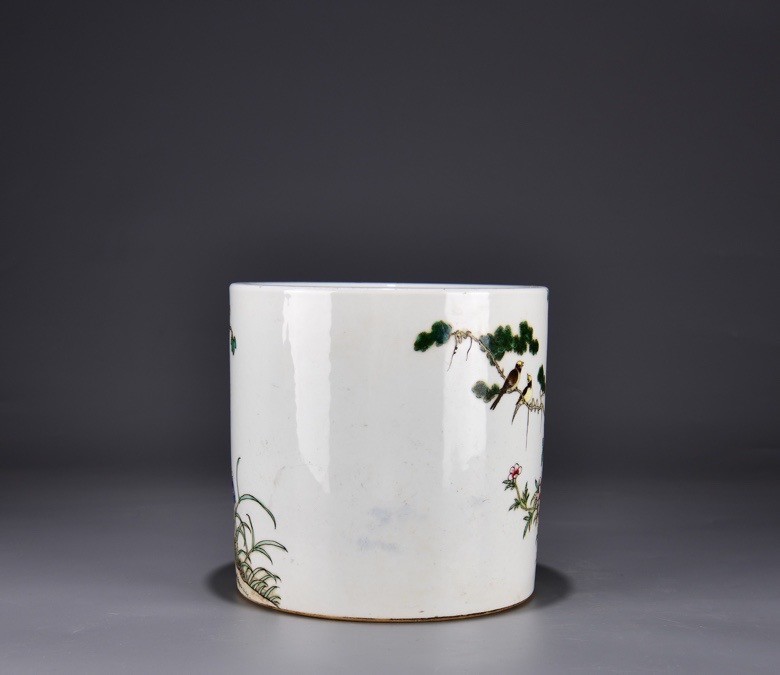7.8'' YongZheng Marked Famille Rose Porcelain flower bird Brush Pot pencil vase