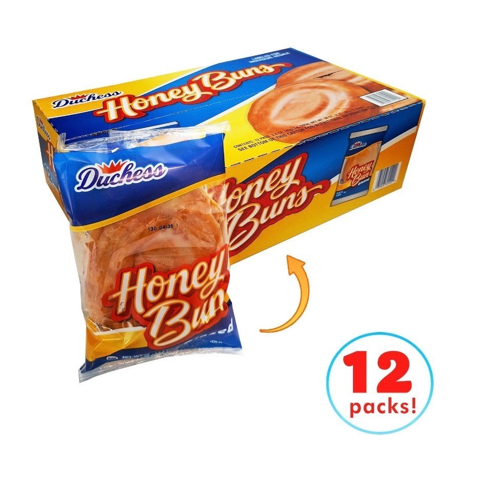 Duchess Honey Buns 3 oz 12 Pack Sweet Glazed Snack Pastries Fresh Bakery