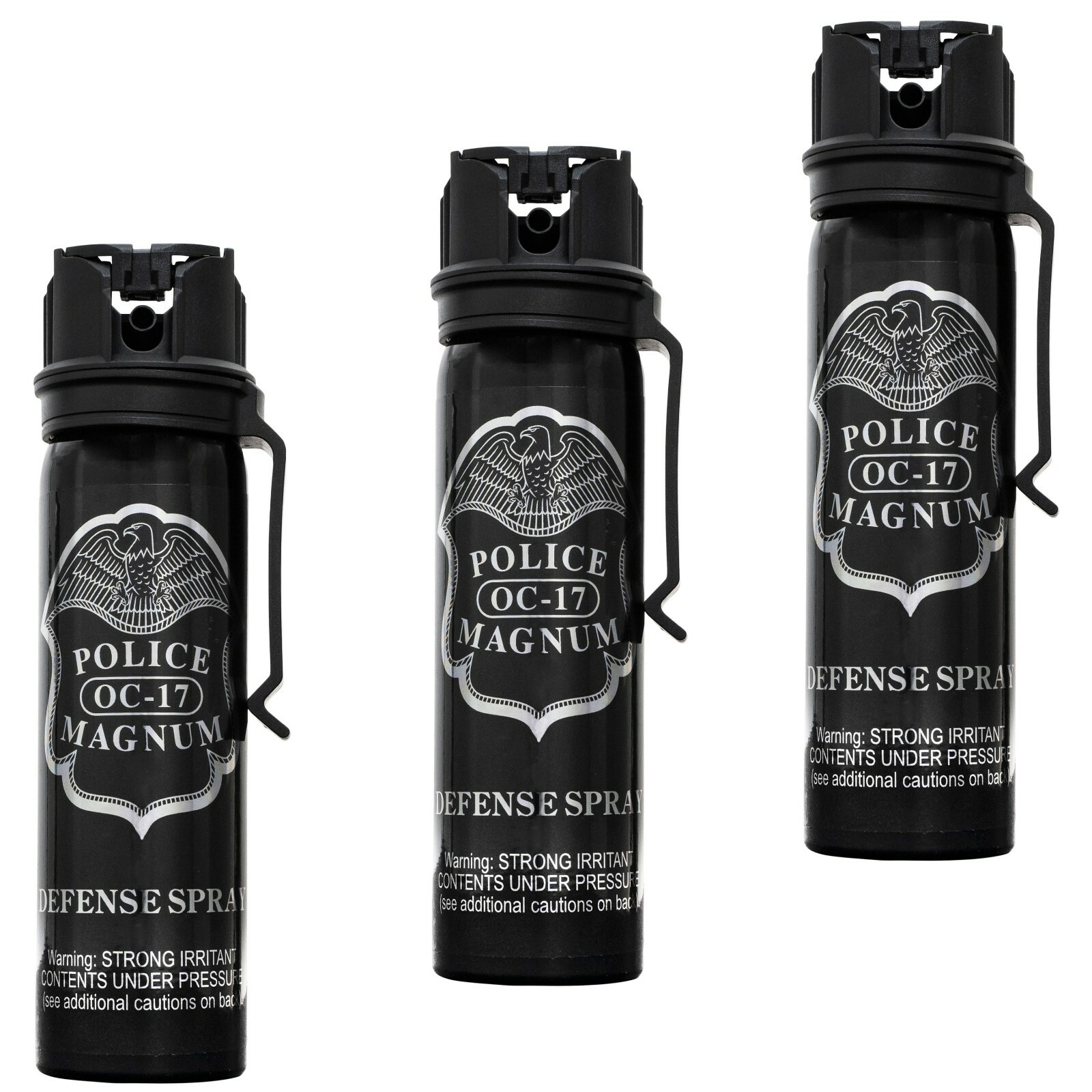 3 POLICE MAGNUM Pepper Spray Self Defense Security 4oz Flip Top Belt Clip Fogger