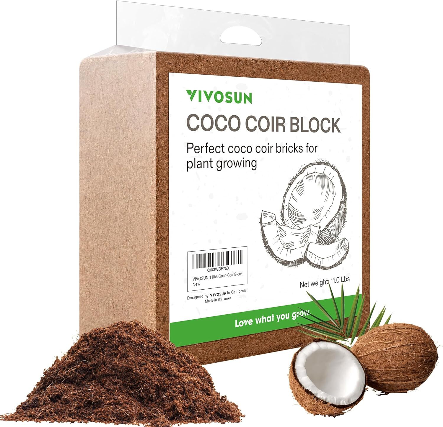 VIVOSUN 11 lbs 5000G Coco Coir Brick,100% Natural Organic Coconut PH Balance
