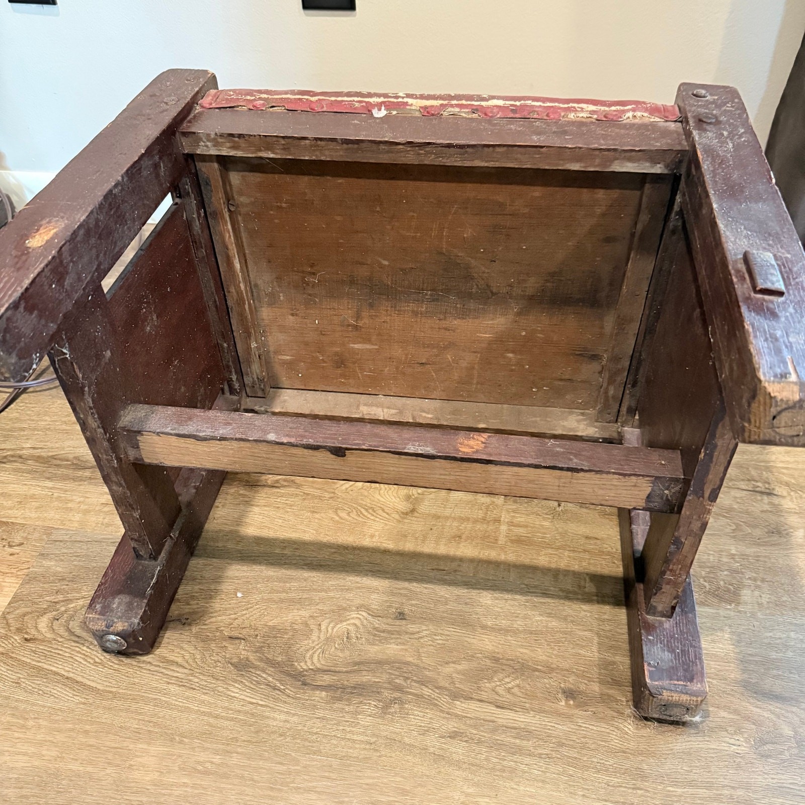 Antique Vintage Arts & Crafts Mission Style Wood Foot Stool Ottoman - READ