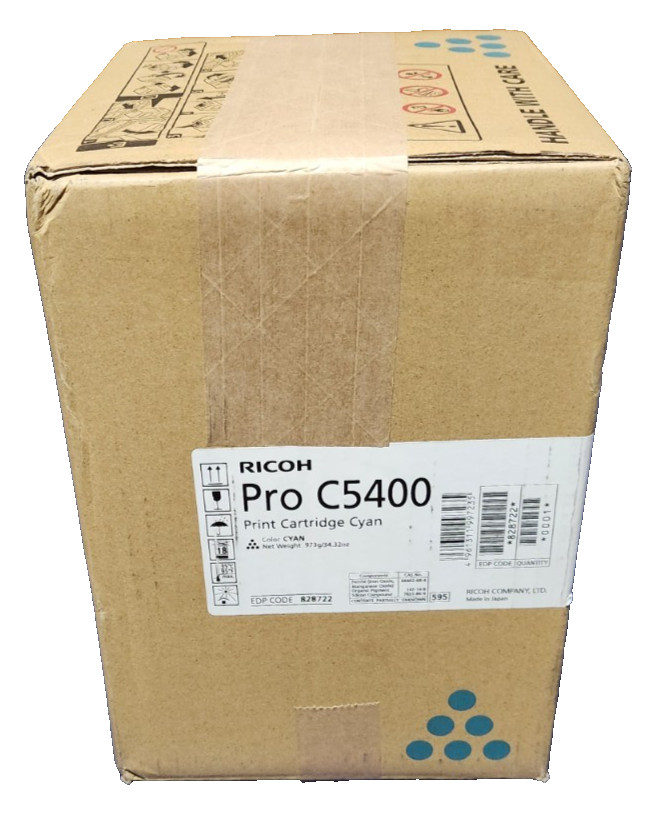 Genuine Ricoh 828722 Pro C5400 Print Cartridge CYAN Shipping tape /label on box