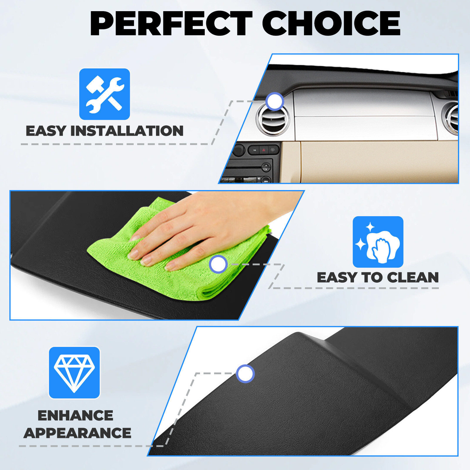 #12509LLBLK Overlay Dashboard Dash Cover Pad ABS For Ford Mustang Base 2005-2009