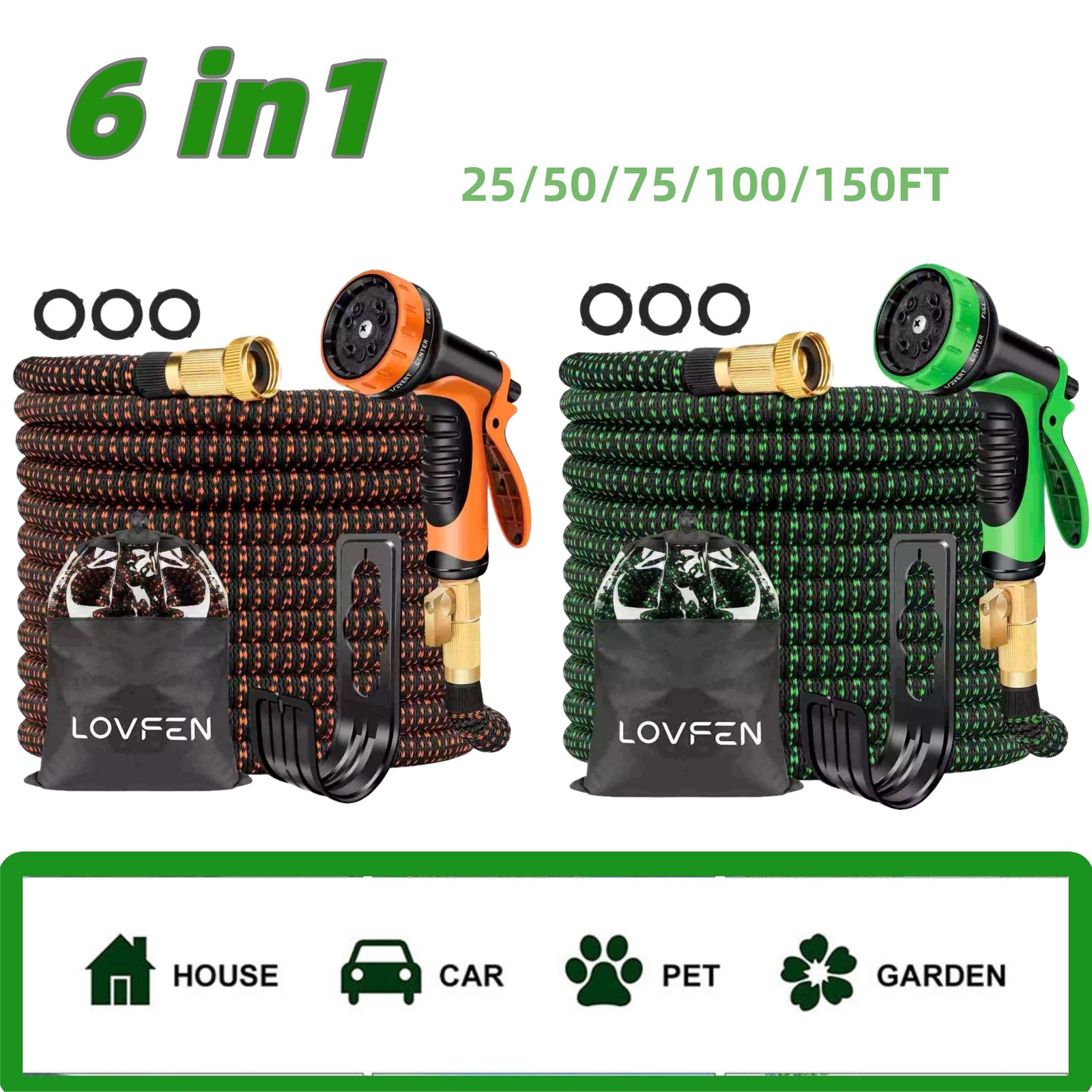 Expandable Garden Water Hose 25-150FT Flexible No-Kink w/10 Spray Gun