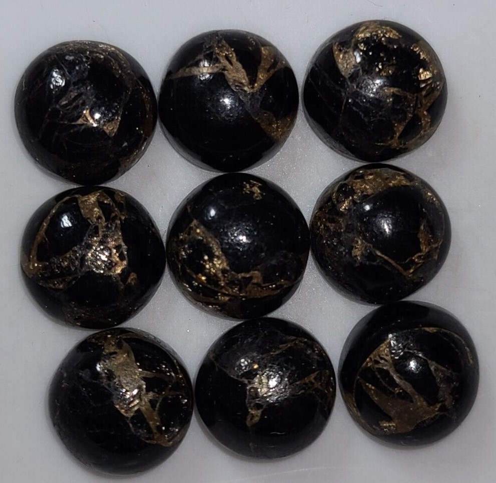 Black Copper Turquoise 10mm Flat Back Round Cabochon Gemstones