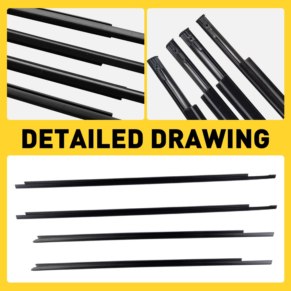 Set of 4Pcs Outer Belt Weatherstrip For 2009-2021 Ram 1500 2500 3500 4500 5500