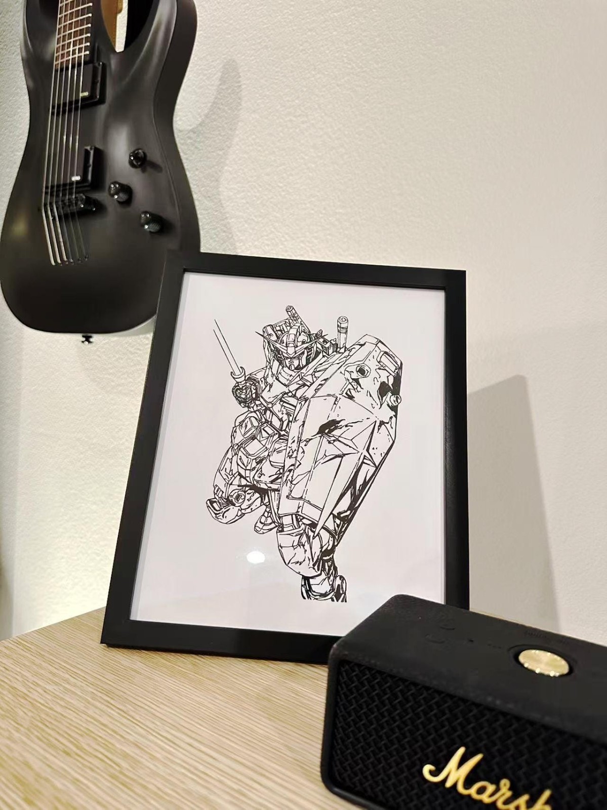 Hand Drawn (Not a Print) Gundam RX-78 Framed Pen & Ink Art Drawing