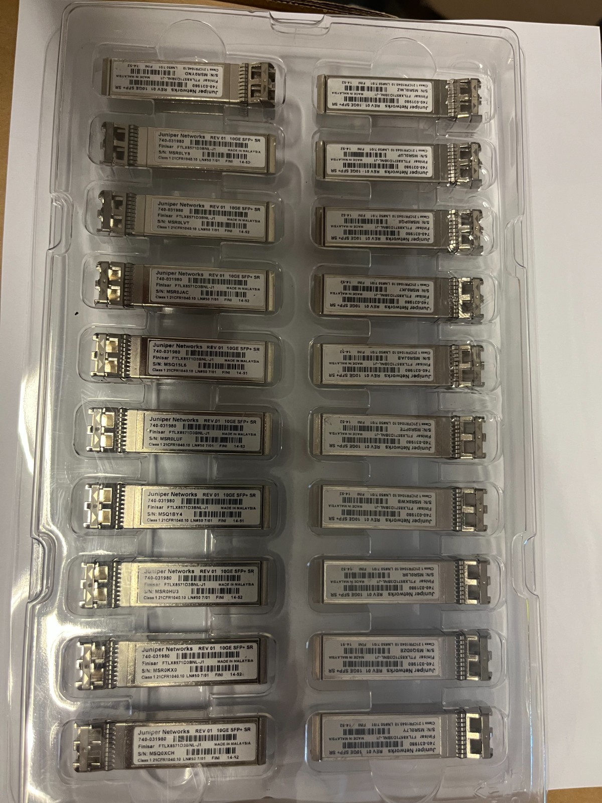 LOT OF 20 Juniper EX-SFP-10GE-SR 740-031980 SFP-10GE-SR 850nm LC MMF