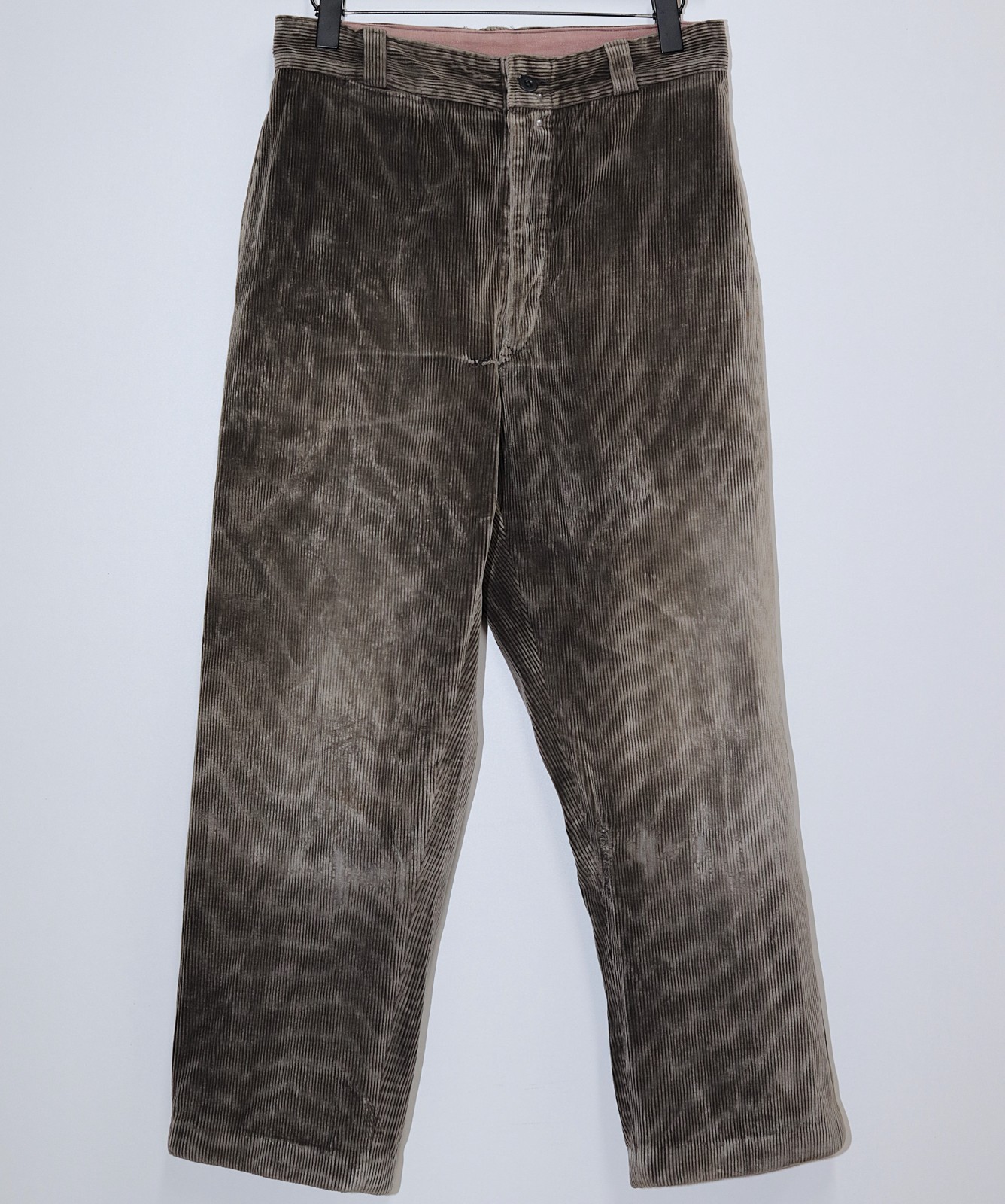 Vintage 1940s Brown Corduroy Well-Worn Faded Work Pants EMYA W31 Made in France