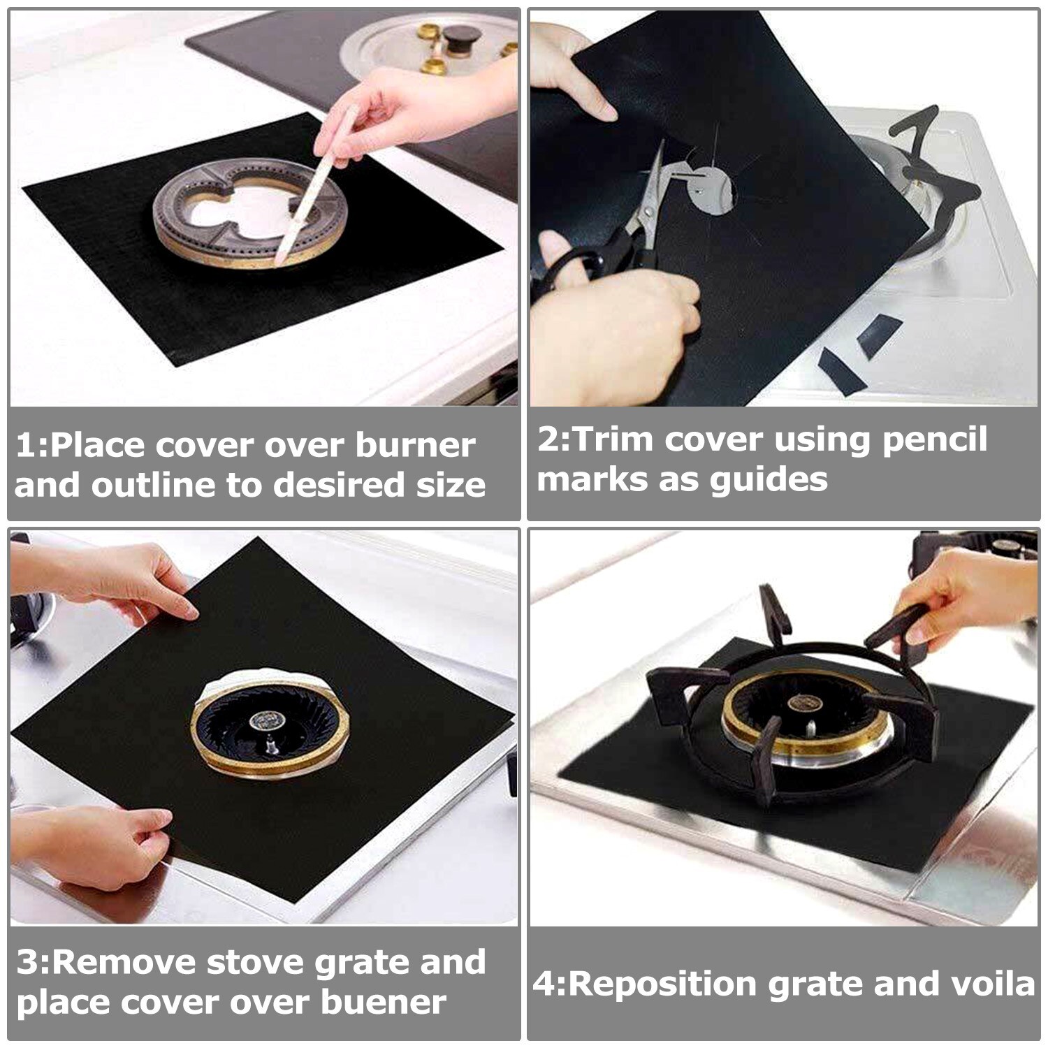 8 Reusable Non-Stick Gas Range Stove Top Burner Protectors - Easy Clean Liners