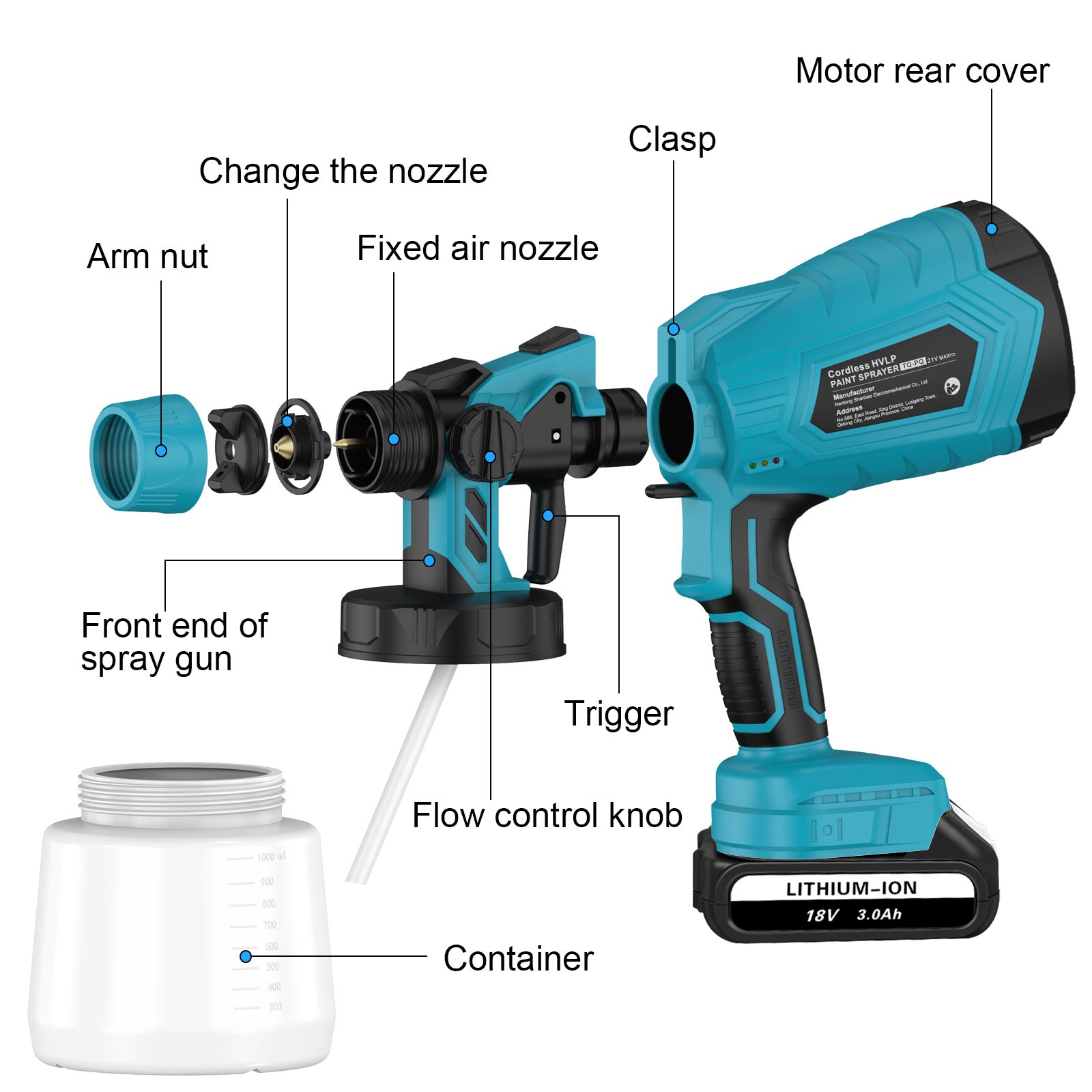High Pressure Cordless Paint Sprayer With 2 Battery Electric Spray Gun 36000RPM