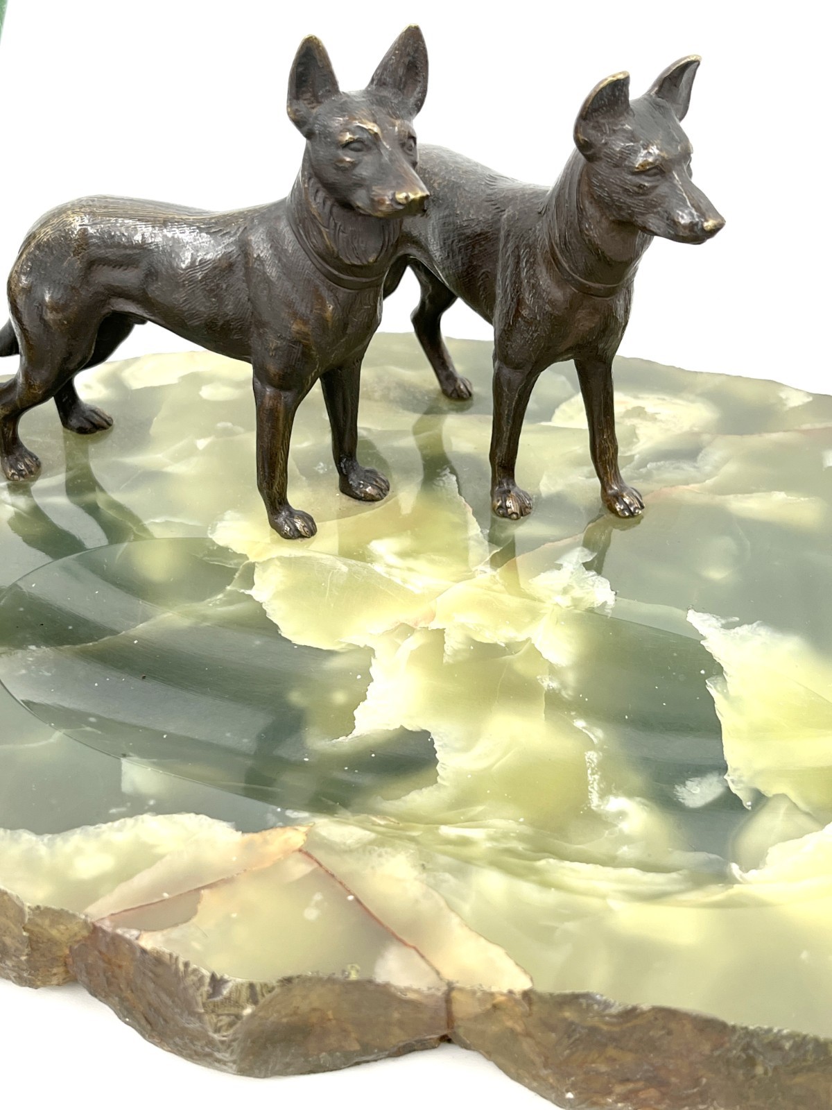 Antique circa 1929 Sheaffer Fountain Pen Desk Set Bronze German Shepherd Dogs