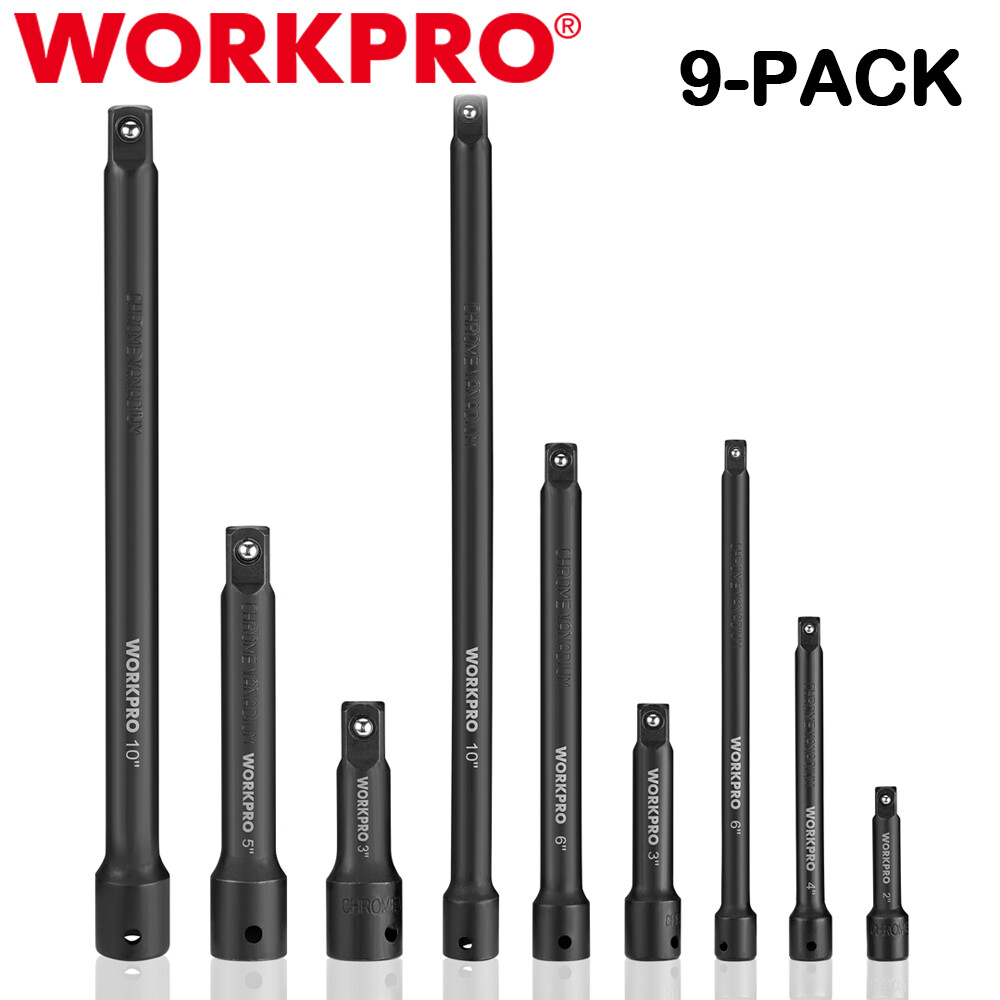 WORKPRO 9PC Impact Socket Driver Extension Bar Set 1/4" 3/8" 1/2 Drive Extension