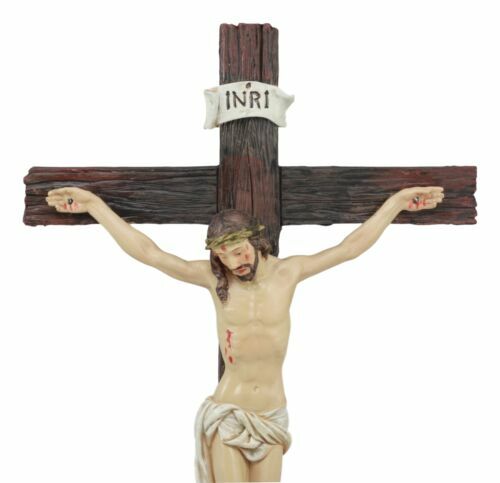 Ebros Jesus Christ On Cross W/ Rose of Sharon Base Decorative Crucifix Statue