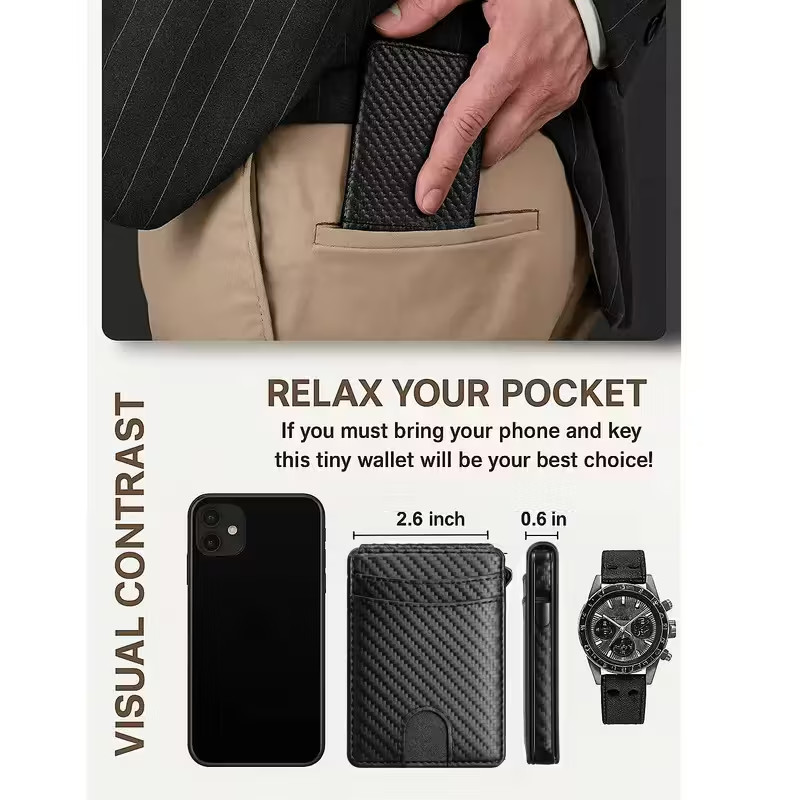 RFID-Blocking Men’s Bifold Pop-Up Wallet Carbon Fiber with Money Clip, Mens Gift