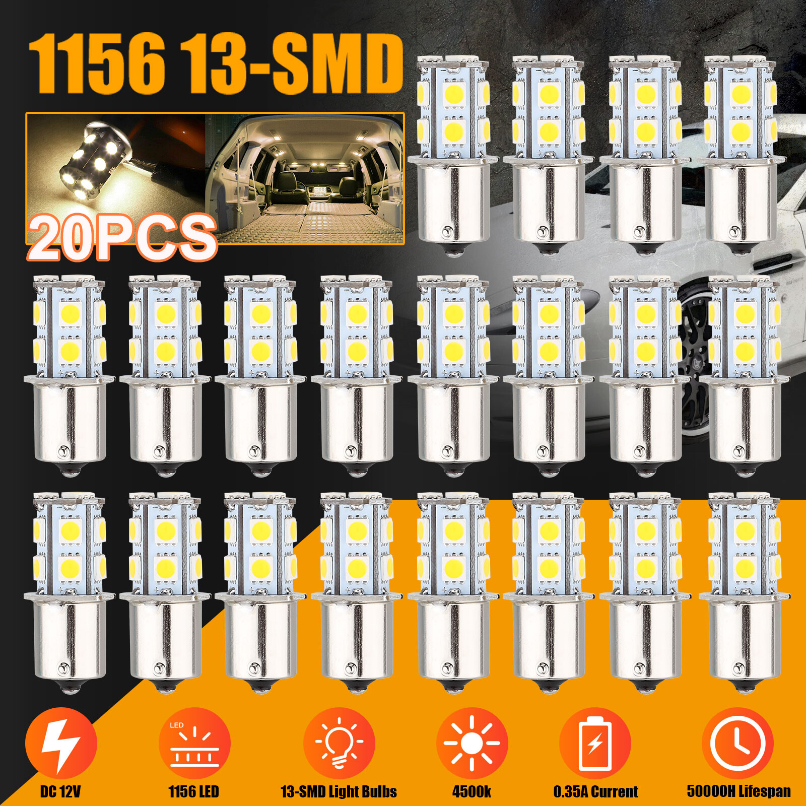20x Warm White 1156 1141 13-SMD LED RV Camper Trailer Interior Light Bulb Bright