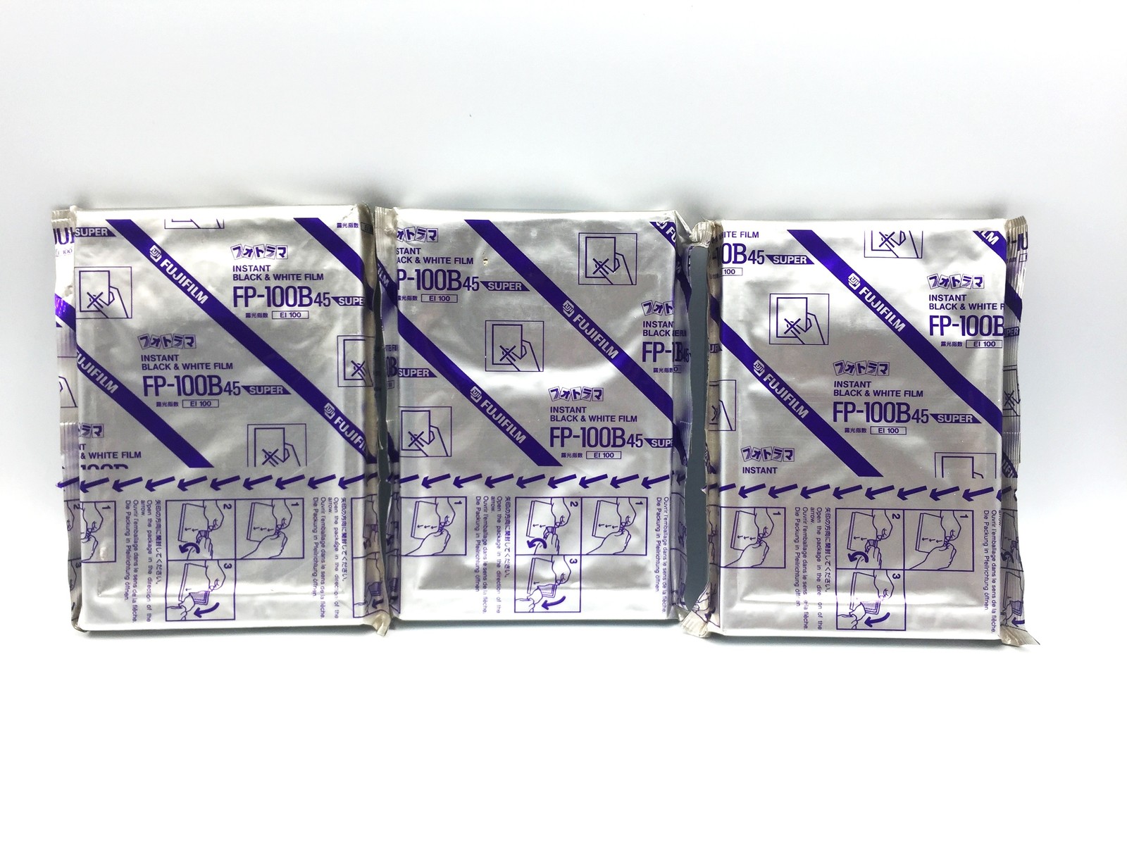 3 packs Fujifilm Fuji FP-100B45 4x5 Super Instant B&W Film Expired 01/2004 JAPAN