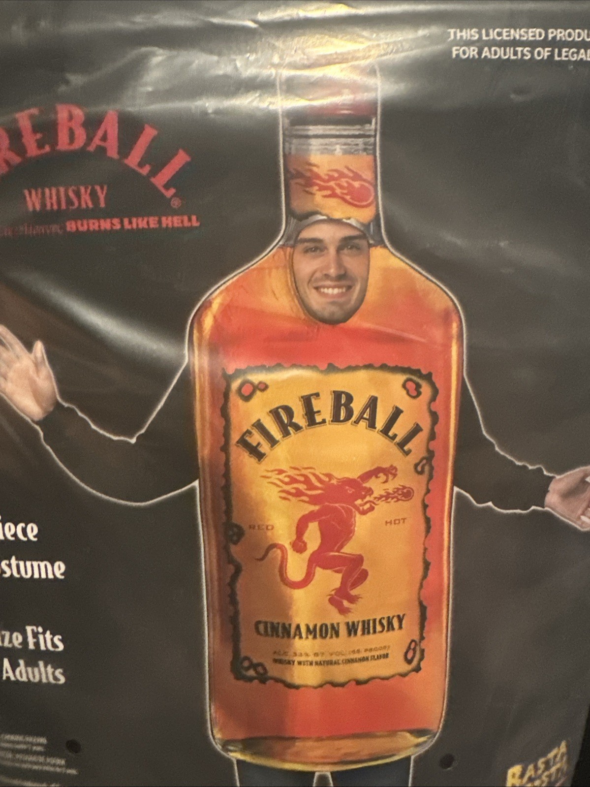 Fireball Cinnamon Whiskey Adult One Piece Costume Brand New