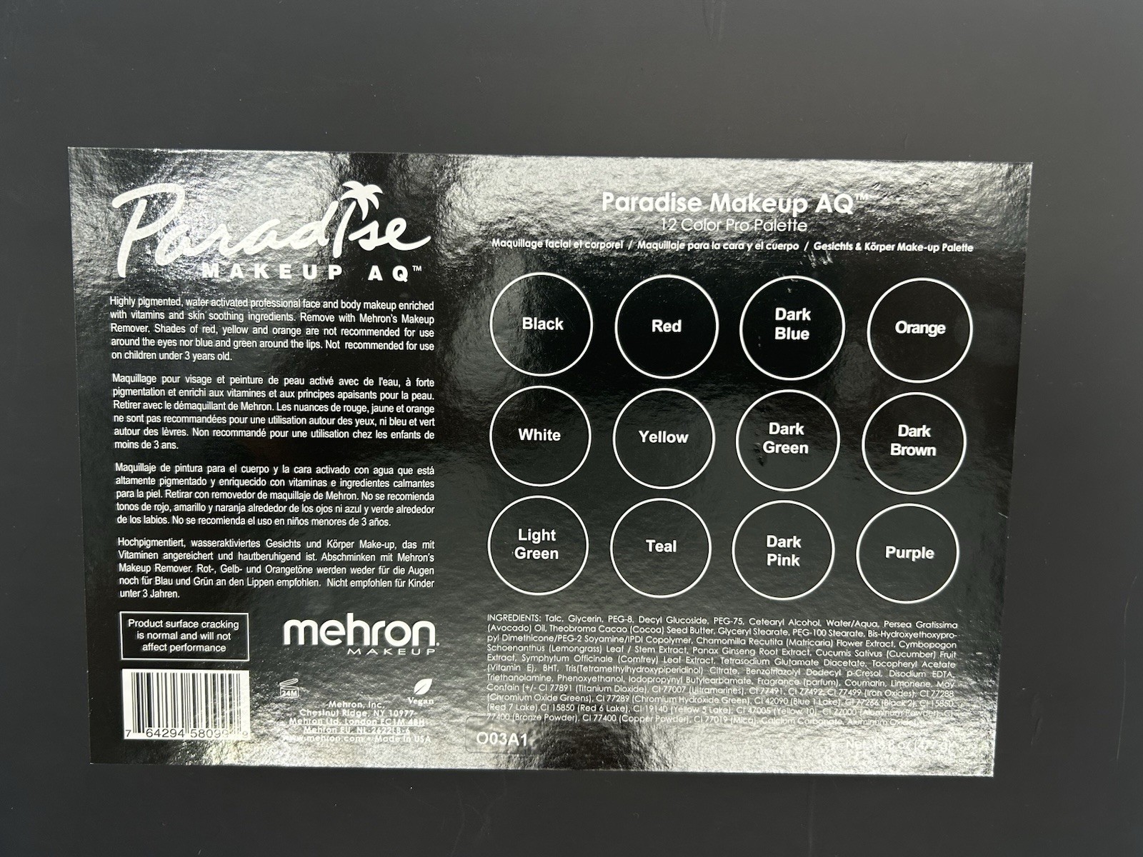 Mehron Paradise Makeup AQ ProPalette 12 Colors for Body & Face Painting