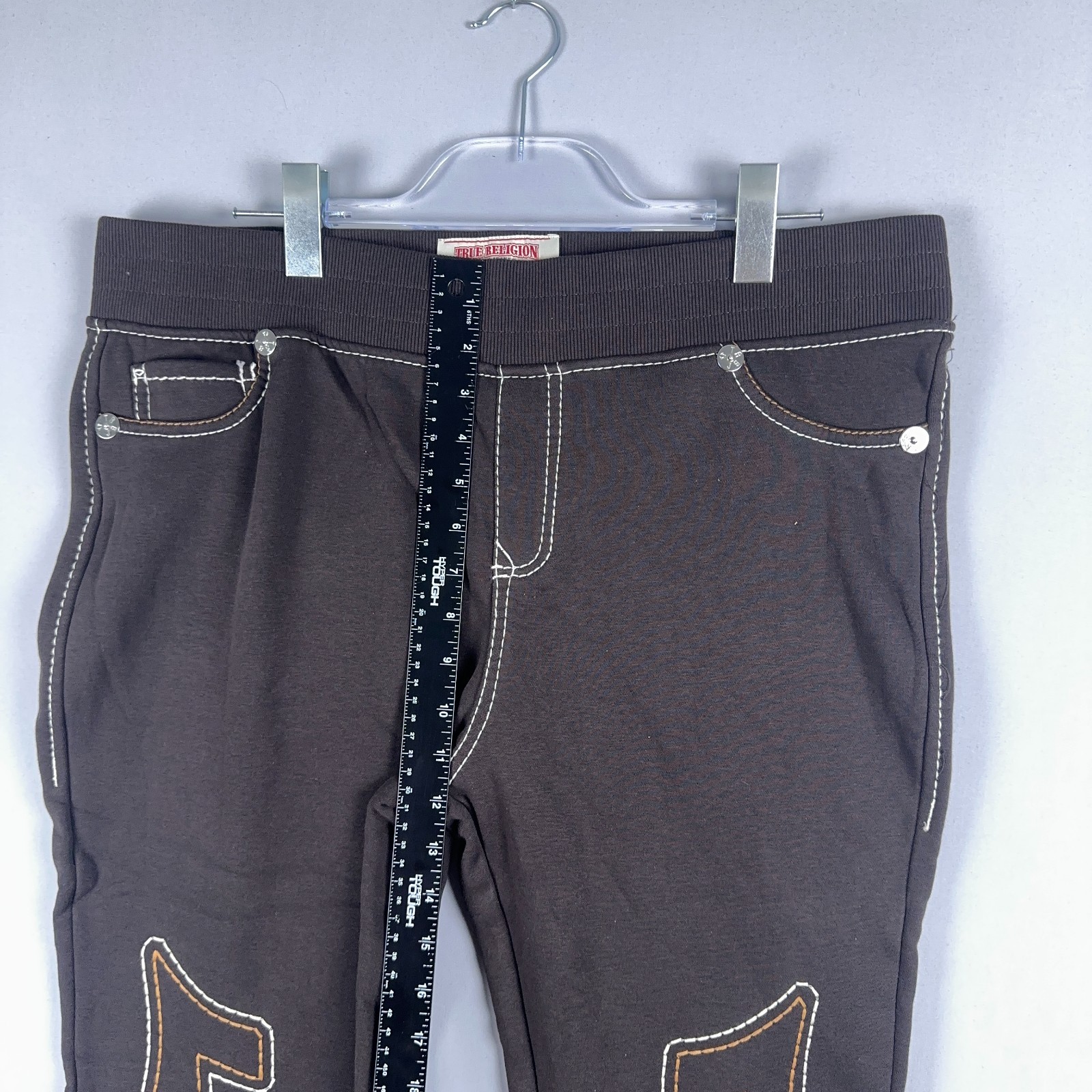 True Religion Flare Sweat Pants Joey Mid Rise Big T Black Women Size XL