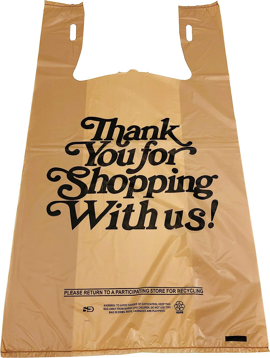 Bags 1/6 21 x 6.5 x 11.5 Heavy Duty .71 Mil Beige T-Shirt Plastic Shopping Bags