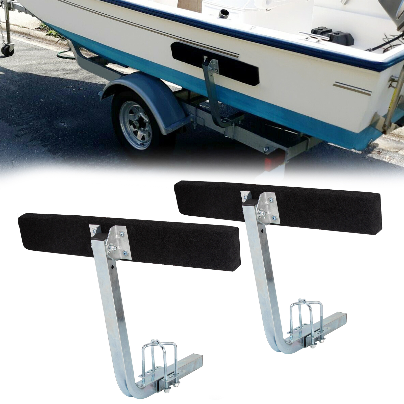 Boat Trailer 2' Side Guide On Bunk Boards Carpeted Kit 75 Degree w/ Hardware