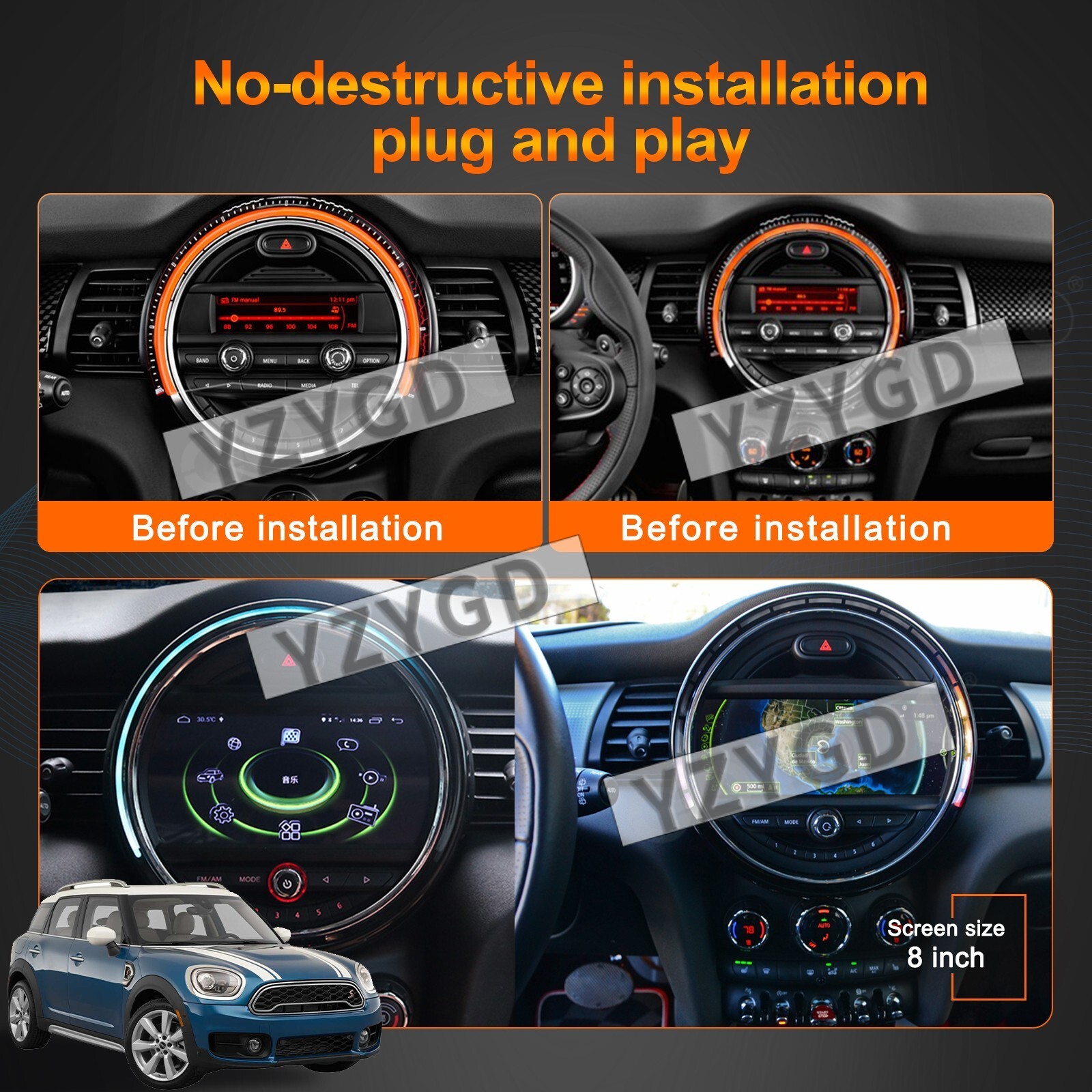 For BMW Mini Cooper 2015-2019 Android CarPlay Car Radio 2Din Stereo Receiver GPS