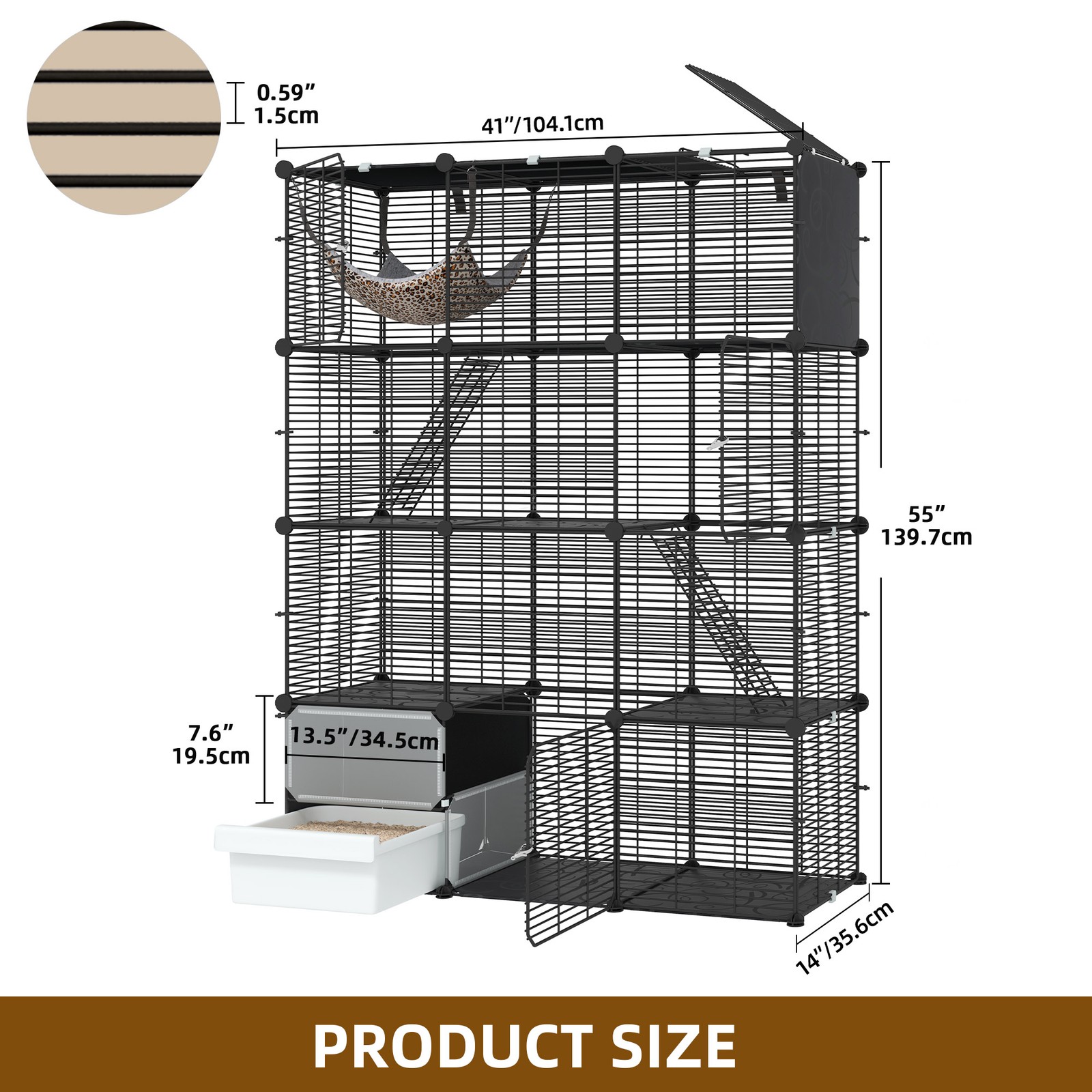 3 Tiers Indoor Cat Cage Spacious Play Area for 1-3 Small Kittens w/ Litter Box