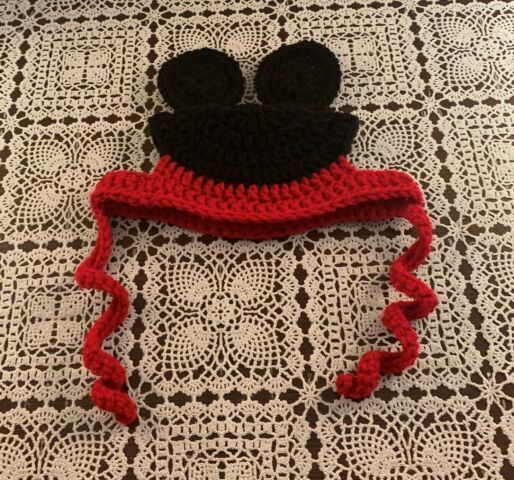 Handmade Crocheted Mickey Mouse Ears Dog Hat MEDIUM Warm Winter Wear New Cute