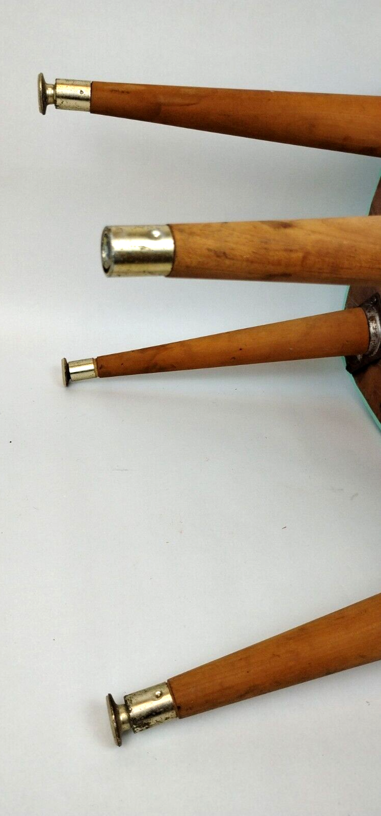 1963 Daystrom Atomic MCM Aqua Blue Vinyl Foot Stool 14" Tapered Peg Leg Gold Tip