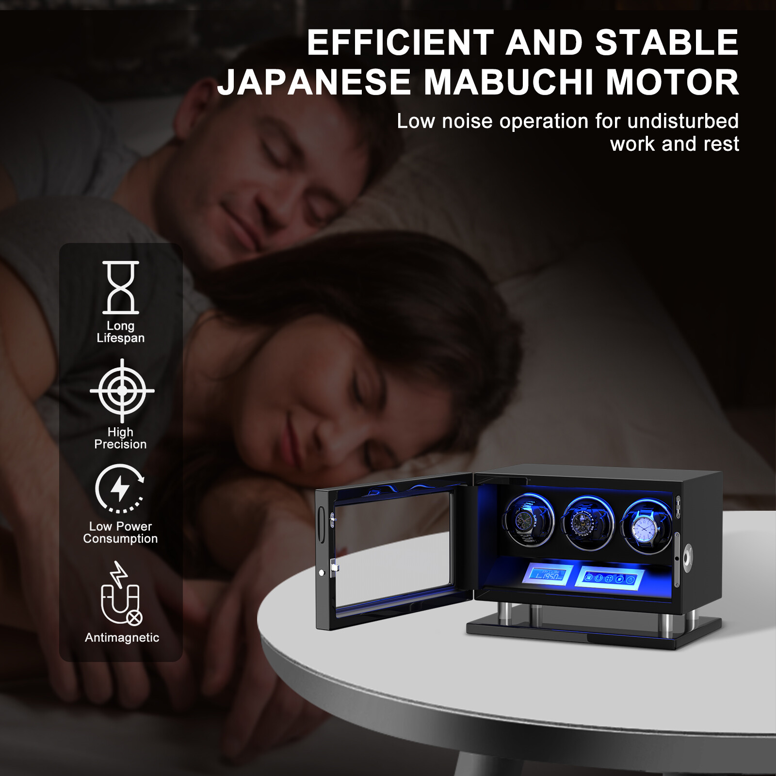 New Automatic 3 Watch Winder Fingerprint Unlock Display Watch Box LED LCD Touch