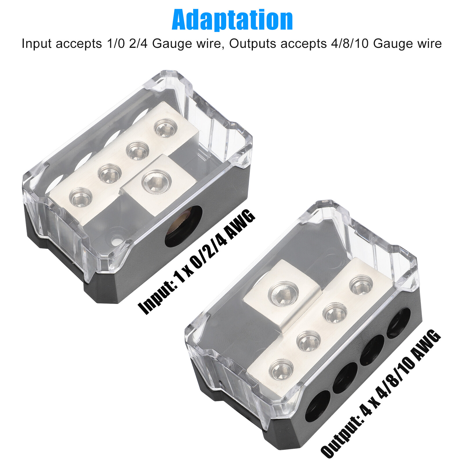 1 x 0/2/4 Gauge input to 4 x 4/8/10 Gauge Output Power Ground Distribution Block