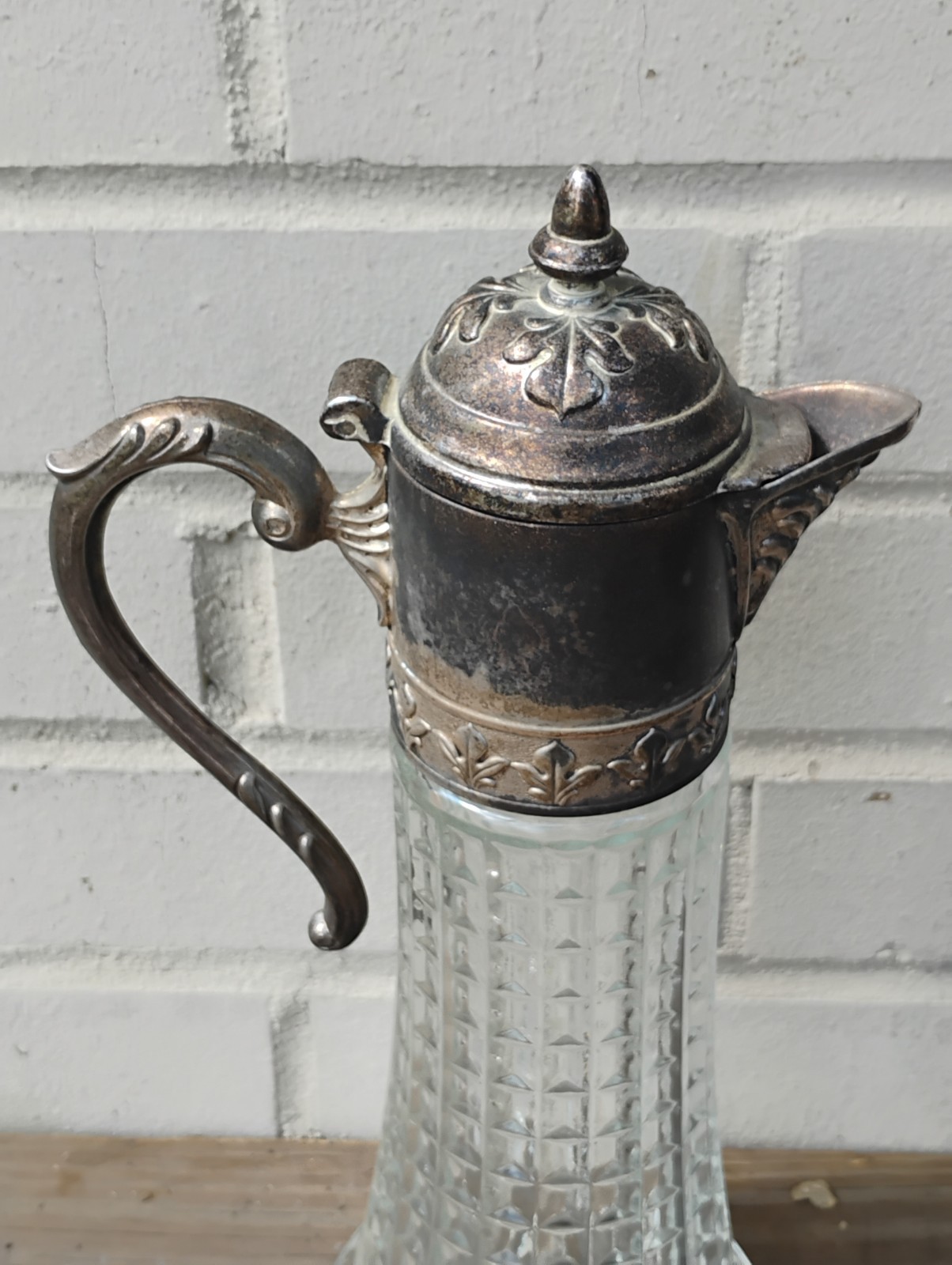 Antique Victorian Style Italian Crystal/Silverplate Decanter Claret Jug Pitcher